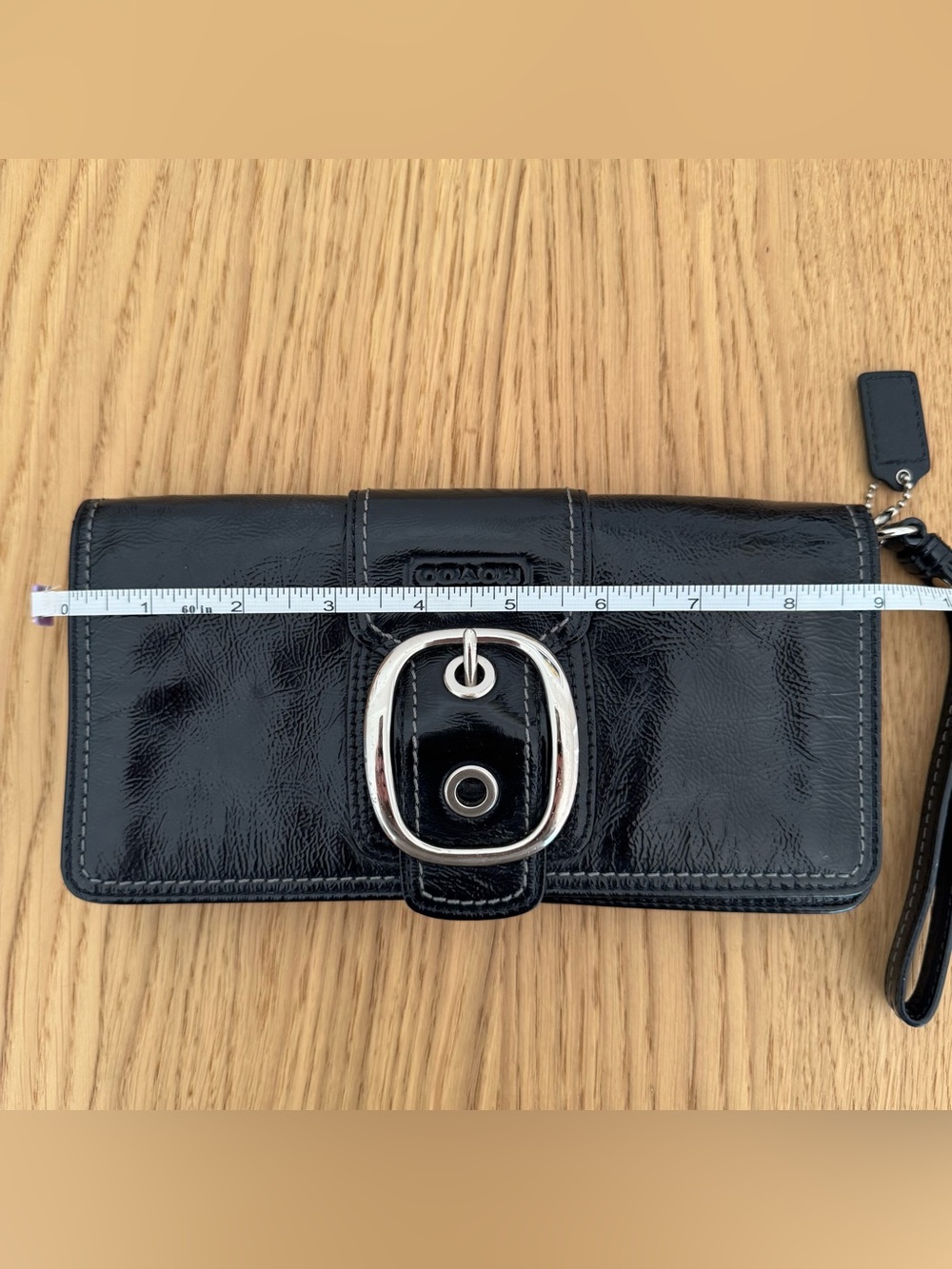 Coach Black Patent Leather Buckle Wristlet - Picture 11 of 12